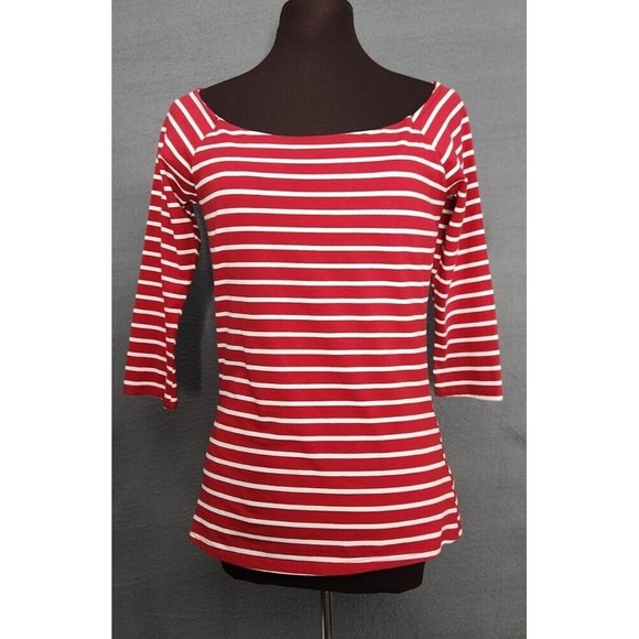 Boston‎ Proper Off Shoulder Top Size Small Inset Bra Cranberry Red White Striped - Picture 1 of 11